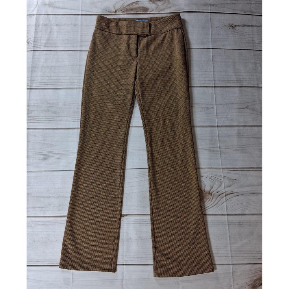 CeCe Houndstooth Trouser Pants Womens Size 2 Tan Black Boot Cut Stretch Lined